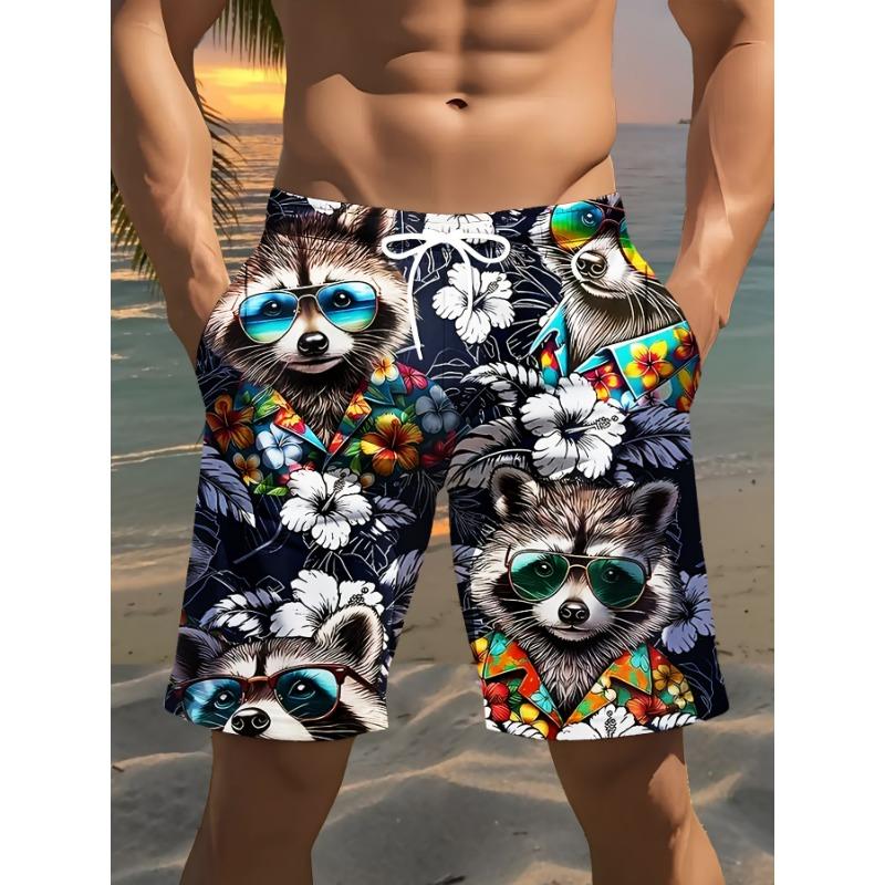

Men s Tropical Raccoon 3D Print Beach Shorts M