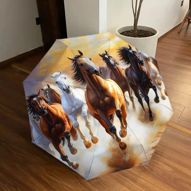 1pc Horses Galloping Wild Umbrella with Plastic Handle,Suitable for All Seasons Home Travel Outdoor UmbrellaDD1791