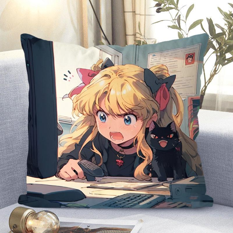 

Cartoon and Cute Anime Peripheral Pillows, Two-dimensional Anime Pillows, Dormitory Bedside Naps, Student Day Gifts linen-45x45cm double-sided [without pillow core]