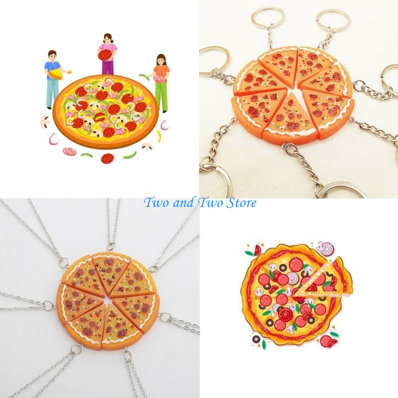 HX6F Set mit 7 modischen Pizza-Halsketten-/Schlüsselanhänger-Sets Dekoration für Foodie-Paare