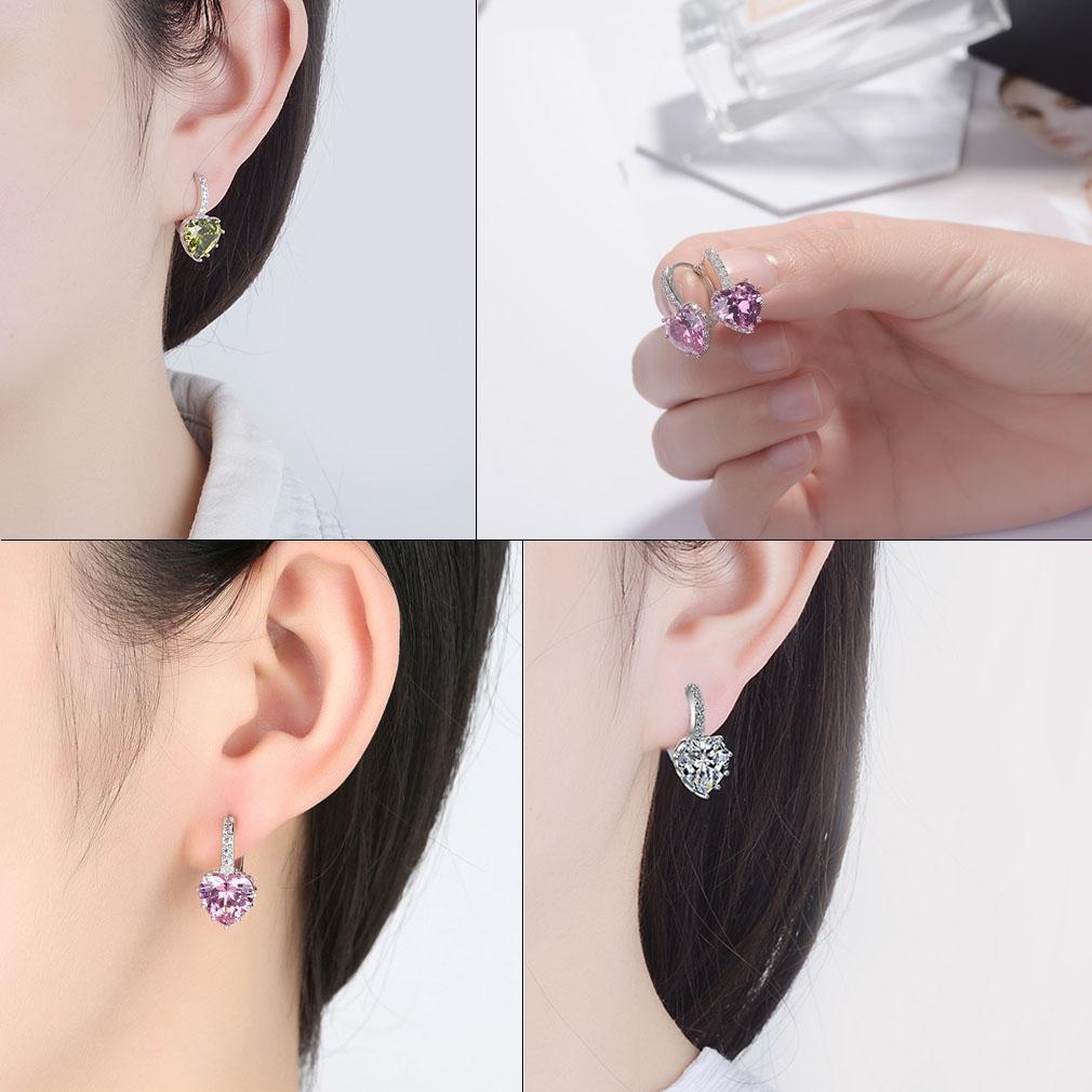 Süße Herz Ohrringe aus echtem 925er Sterlingsilber mit Zirkonia-Steinen, 1 Paar