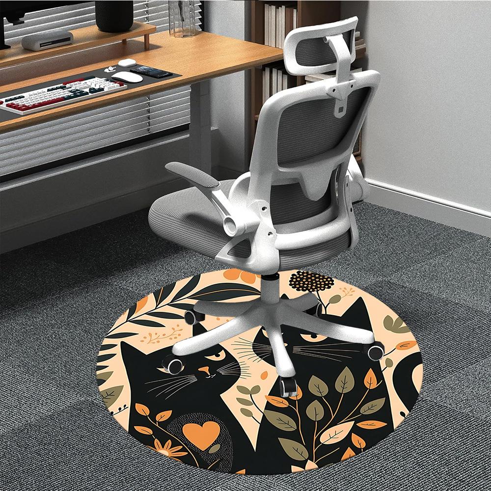 1PC Cats Floral Office Round Area Rug, Indoor Mat Suitable For Office, Under Office Chairs Bedroom Living Room Home Decor, Room DecoT1223050
