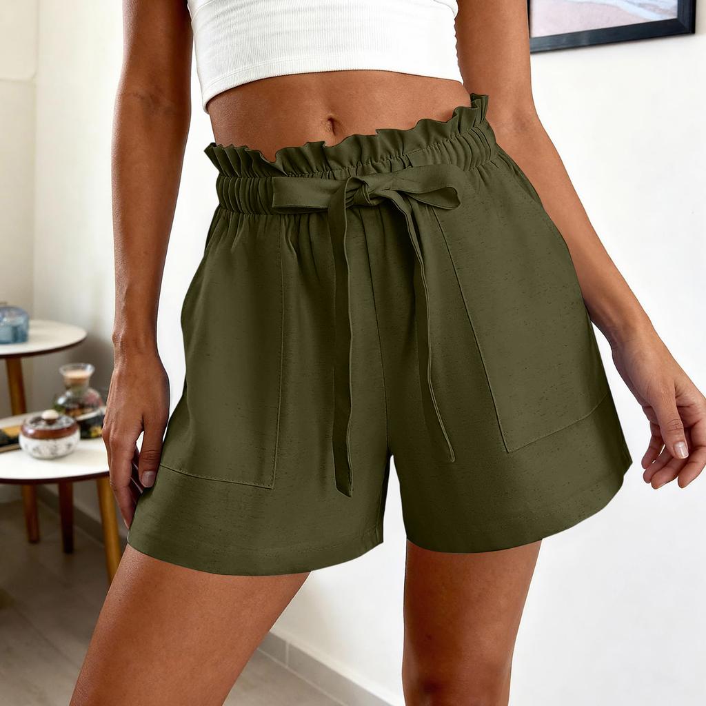 Summer Shorts For Women Casual Ruffle Drawstring High Waist Wide Leg Shorts