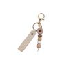 Boho Wood Bead Flower Keychain PU Leather Wrist Strap Metal Key Ring Trendy Bag Pendant for Girls