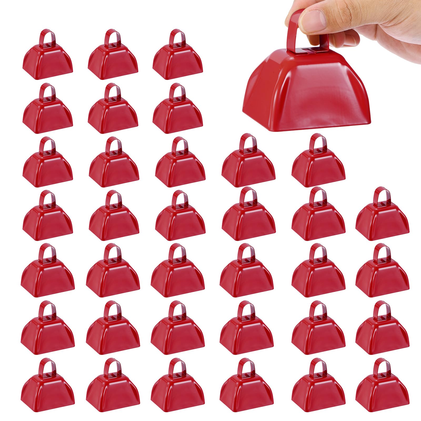 

ПАТИКЛ 36 коровьих колокольчиков для футбольных матчей, 3-дюймовые коровьи колокольчики для спортивных мероприятий, громкие металлические коровьи колокольчики с ручками для поддержки и свадеб, красные