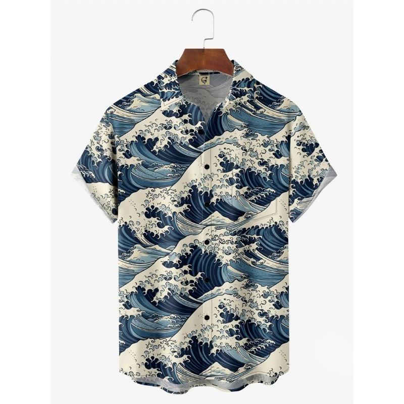 New Hawaiian Shirts for Mens Short Sleeve Tops Japanese Style 3D Print Ukiyoe Wave Graphic Clothes Summer Streetwear Male Shirts S