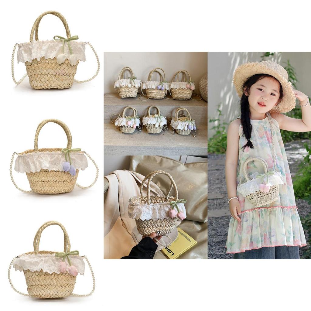 Summer Woven Straw Bag For Kids With Cotton Lining For Beach And Vacation Use