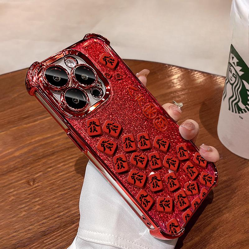 

Bafang Lai CAI Маджонг Фа Подходит для Чехла для Телефона Apple 2016 Новый Год 15pro с Гальваническими Четырьмя Углами Защита от Падения 14 Силикон 7/8 Redmi NOTE13 Pro