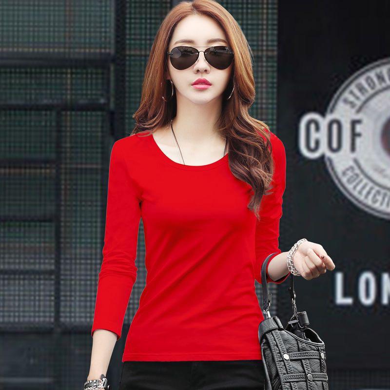 2023 Damen Slim Fit Langarm T-Shirt Einfarbig - Rundhalsausschnitt, Alleskönner, Große Größen, Perfekt für Frühling und Herbst