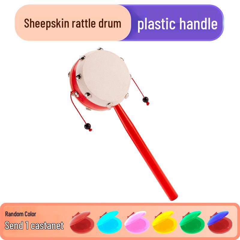 

Деревянный ручной барабан-трещотка, детская игрушка - Безопасен для прорезывания зубов, Традиционный дизайн для новорожденных, мальчиков и девочек