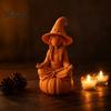 Pumpkin Base Wizard Statue 3D Printed Meditating Witch Figurine on Base, Minimalist Fantasy Home Decor Halloween Autumn Desktop Statue, DIY Paintable