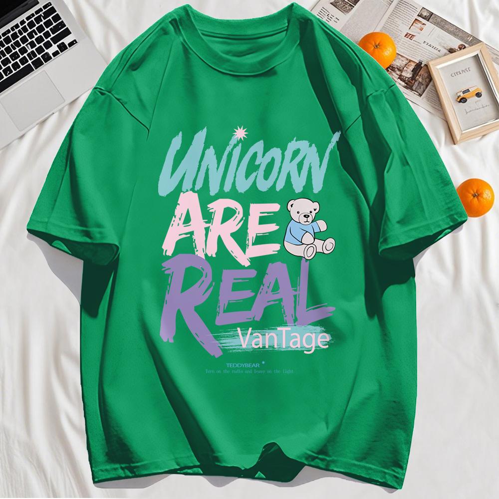 Unicorn Are Real Print T-Shirt Mens Summer Casual Comfortable Clothes Fashion Crewneck T Shirt Loose Cotton Streetwear