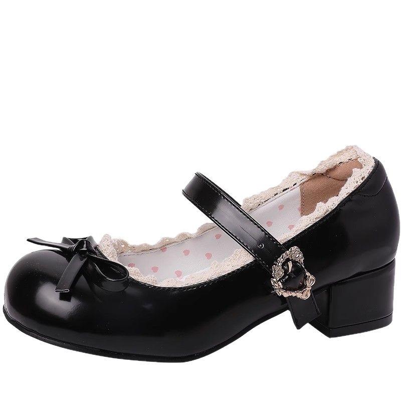 Round head heightening French versatile thick heel shallow mouth Mary Jane single shoes women's new spring and summer niche skirt small leather shoes