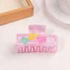 Hair Claw Strong Grip Hair Clip Ice-Clear Acetic Acid Material Floral Pattern Pearlescent Back Head Hair Claw Half-Tied Hair Accessory