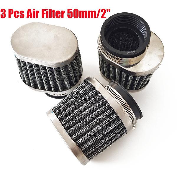 3x Air Intake Filter For Motorcycle Car Mini Bike Cold Air Filters 50mm Clamp On