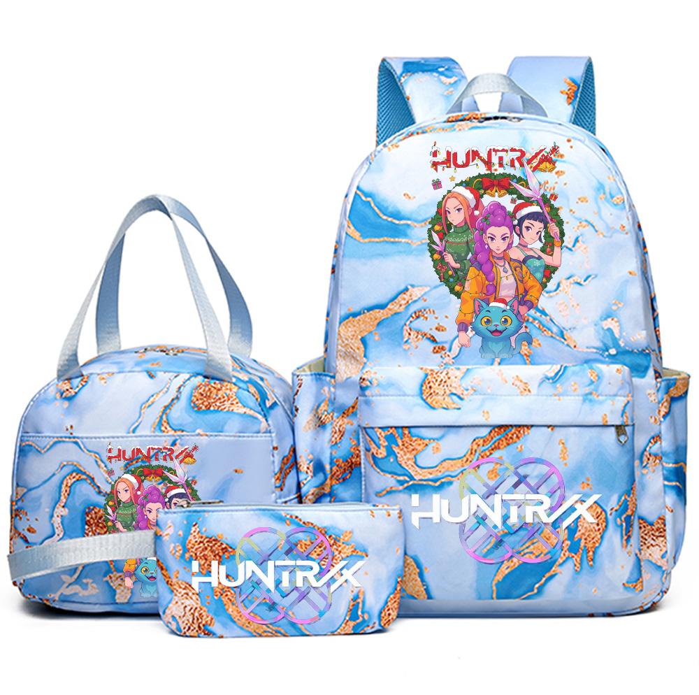 3Pcs/set Christmas K-pop Printed Backpack Handbag Pencil Case for Teenager Student Girl Boy Bookbag Schoolbag Women Large Capacity Travel Bag Kid Gift