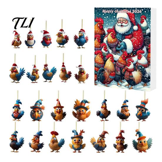 Scatola Regalo Conto alla Rovescia per le Feste 2026 per Bambini Adulti Calendari dell'Avvento Pollo 2025, 24 Giorni Ornamento Animale Piatto 2D Divertimento di Natale Bomboniere per Feste Calza