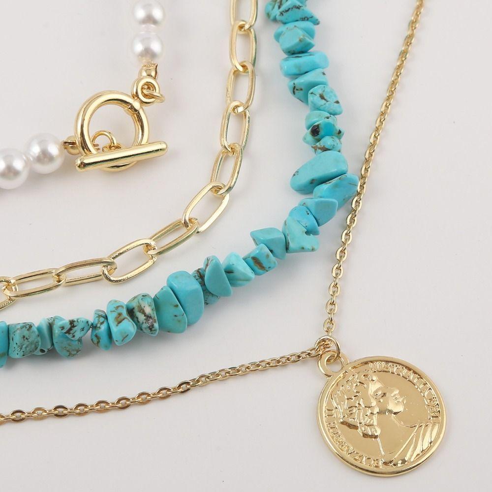 Elegant Colored Stone Necklace Exquisite Clavicle Chain Adjustable Pearl Beaded Necklace  Party