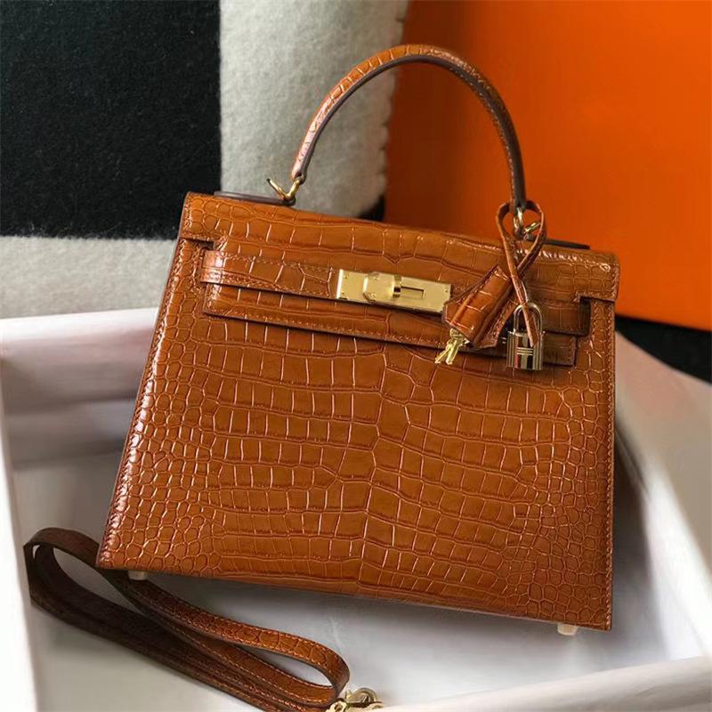Haute Couture Classic 25 Crocodile Pattern Top Layer Cowhide One-shoulder Crossbody Handbag Fashionable Texture Women's Bag