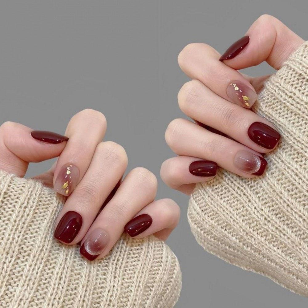 Cat-eye Wearable Nail Patches Ins Style Handmade Manicure Patches Fake Nails New Year Red Environmental Protection