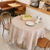 Stolní ubrus Farmářský styl Kostkovaný vzor Volánkový okraj Kulatý tvar Měkká bavlněná lněná tkanina Potah stolu