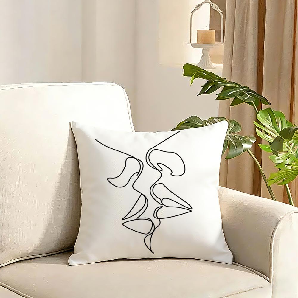 Simple Black White Couple Line Cushion Cover Reversible Plush Pillow Cover Soft Fluffy Home Decor for Sofa Bedroom