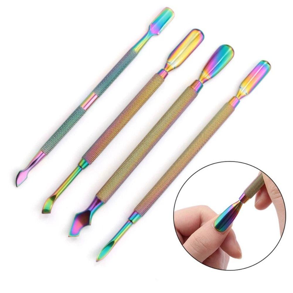 Stainless Steel Cuticle Pusher Double-Sided Double-Ended Dead Skin Remover Multicolor Beveled Steel Nail Art Tool Nail Care