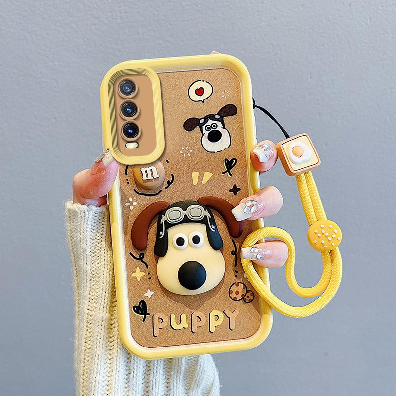 KEYSION Shockproof Case for VIVO Y20 2021 Y20sG Y20i with Lanyard Soft Silicone Cute 3D Cartoon Doll Phone Cover for Y12A Y12S Y11S