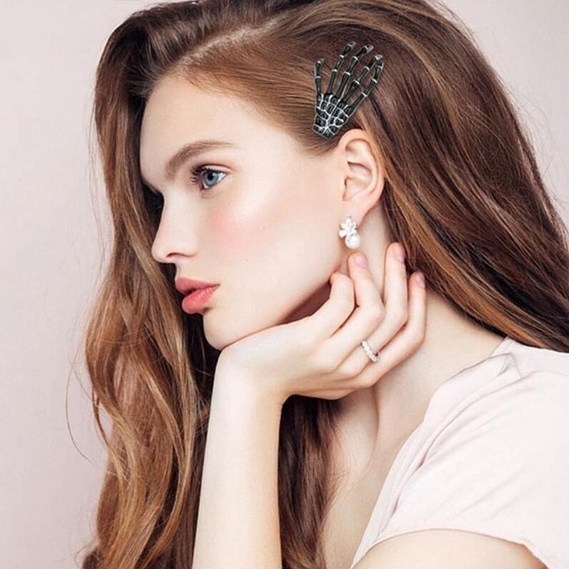 1Pc Punk Gothic Halloween Zombie Skull Skeleton Hand Bone Claw Hairpin Hair Clips