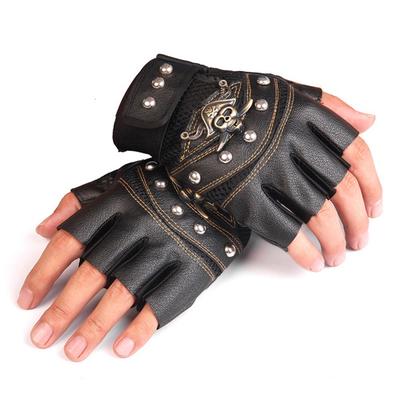 1 Pair Steampunk Skulls Rivet PU Leather Fingerless Gloves Hip Hop Gloves Half Finger