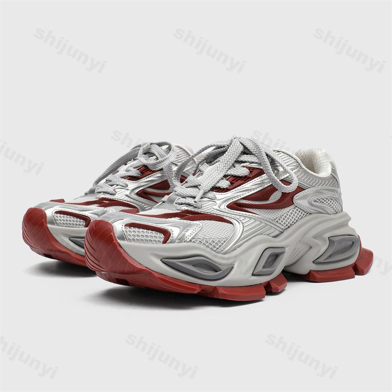 

Мода 2025 Осень Новые Нишевые Сетчатые Дышащие С Толстой Подошвой Спортивные Кроссовки для Мужчин Модный Тренд Низкий Верх Удобные Нескользящие Массивные кроссовки 39 красный