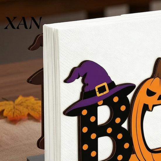 Spooky Home Decor Halloween Wooden BOO Napkin Holder, Cartoon Ghost Pumpkin Witch Hat Paper Towel Kids Room Wood Table Centerpiece for Party & Dining