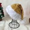 Christmas Decoration for Holiday Events Sparkly Santa Hat Women Men, Glitter Sequin with White Fluffy Trim Gift Friends Family And Pom Pom,