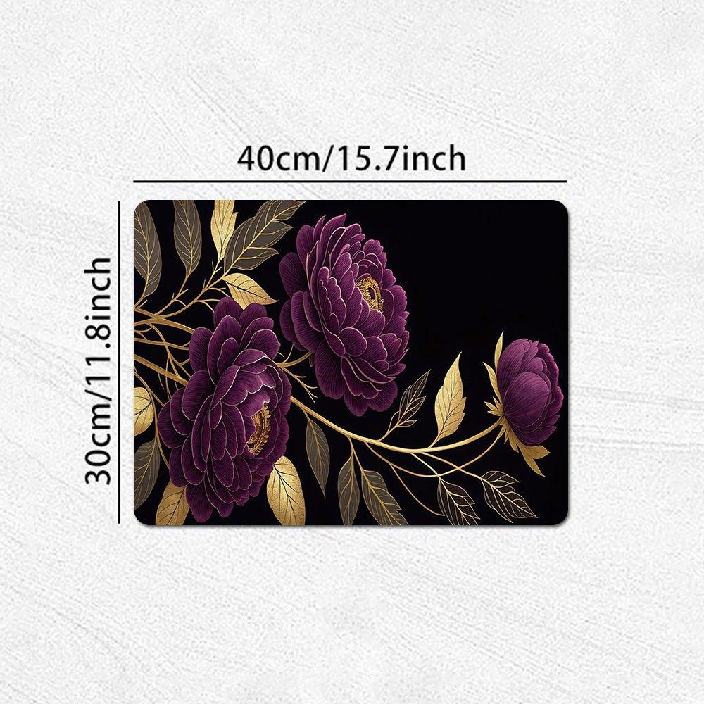 1Pcs Rubber Drying Mat With Peony For Coffee Shop Restaurant Kitchen Carpet Tableware Durable Diatom Mud Table Mat Pet Mat