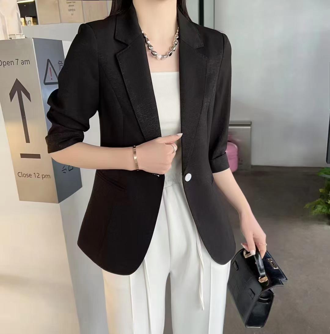 

Женский летний блейзер из ледяного шелка - Приталенный, С рукавом семь восьмых, Защита от солнца, Омолаживающий, Универсальный XL чёрный