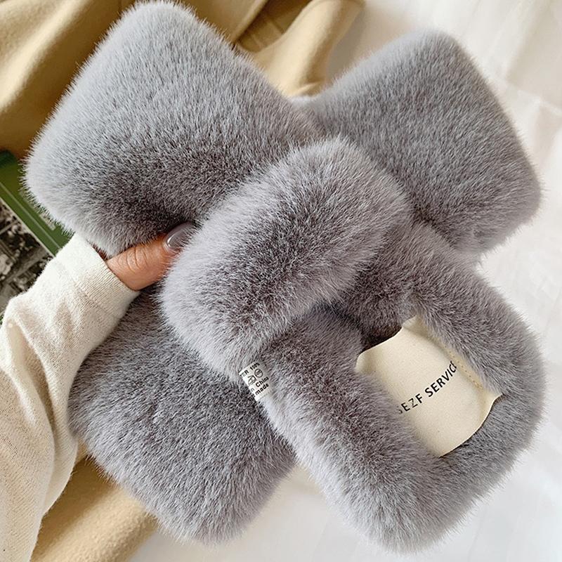 Flauschiger Pelzkragen Schal Damen Warmhalten Verdickender Pelz Schal Bunt Kreuz Winterschal Herbst Winter Kunstpelz Plüsch Elega