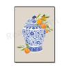 Ginger Jar Art Orange Wall Art Poster, Blue Chinoiserie Vase, Academic Wall Art, Traditional Asian Vase Print, Ginger Jar Print