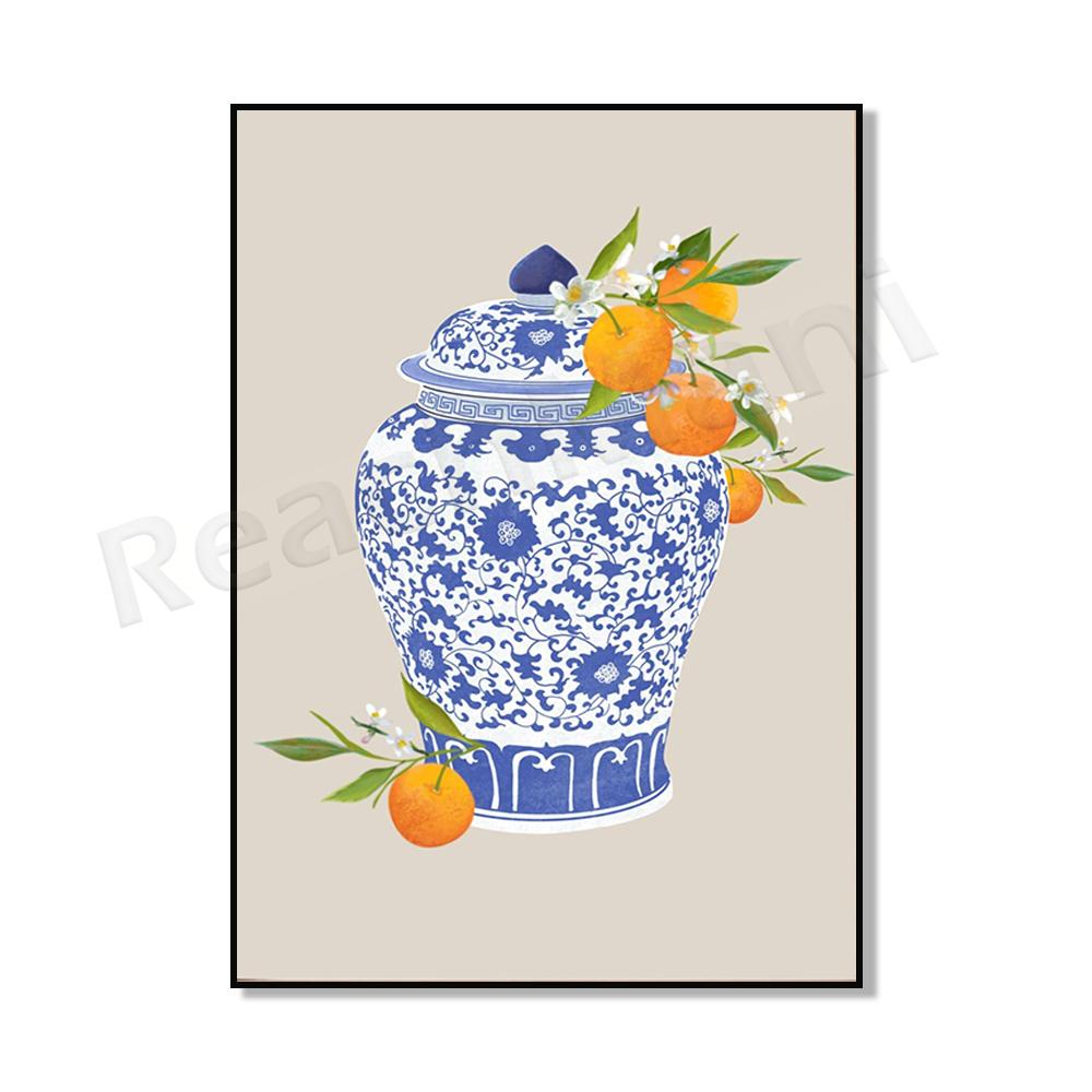 Ginger Jar Art Orange Wall Art Poster, Blue Chinoiserie Vase, Academic Wall Art, Traditional Asian Vase Print, Ginger Jar Print