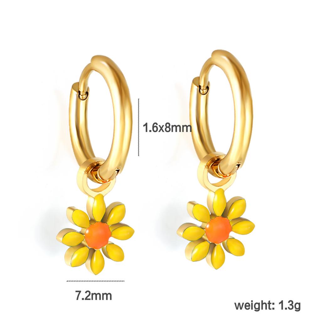 Small daisy earrings, fashionable and simple temperament stainless steel jewelry dripping oil colored small flower women's earrings