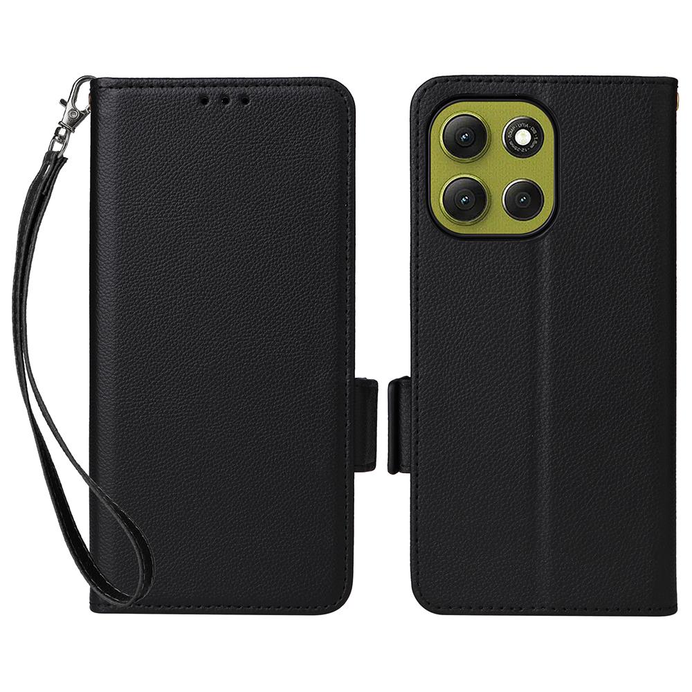 

For Motorola Moto G86 5G Case with Wrist Strap Litchi Texture PU Leather Wallet Phone Cover Black