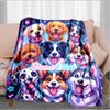 1PC Custom Name Dogs Space Adventure flannel blanket versatile,all-season throw suitable for the living room,bedroom,camping,travel,and gift