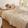 Faux Rabbit Wool Blended Plaid Blanket Sheep Camel Wool Jacquard Double-Layer Thick Blankets Single Bedspread for Four Seasons