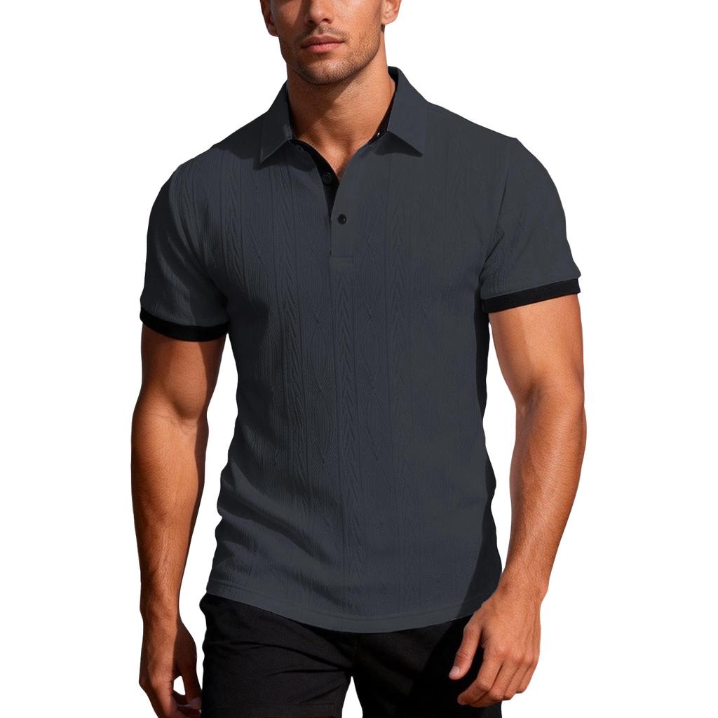Men’s Short Sleeve Polo Shirt with Knit Pattern and Trim Classic Fit Casual Top