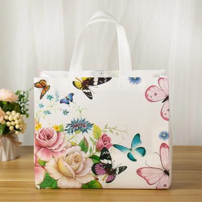 1pc Non-woven Fabric Shopping Bag, Women Travel Grocery Bag, Waterproof Butterfly Printing Shopping Pouch, Foldable Bag, Storage Bag
