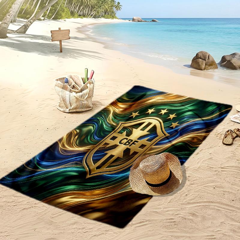 Brazil Football Print Beach Towel Quick Dry Super Absorbent Soft Bath Towel for Swimming Beach Travel Fan Souvenir Gift