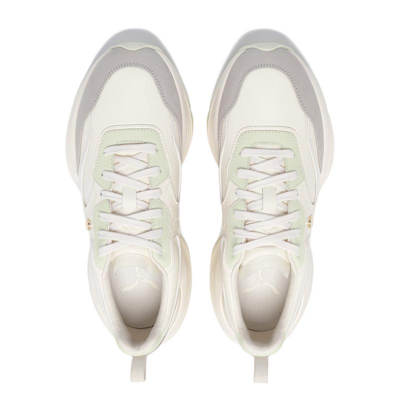 Li-Ning 1990 Classic Series Fashion Fit Shock Absorption Wear-Resistant Low-Top Casual Running Shoes Women Sneaker White Green ALJU026-2