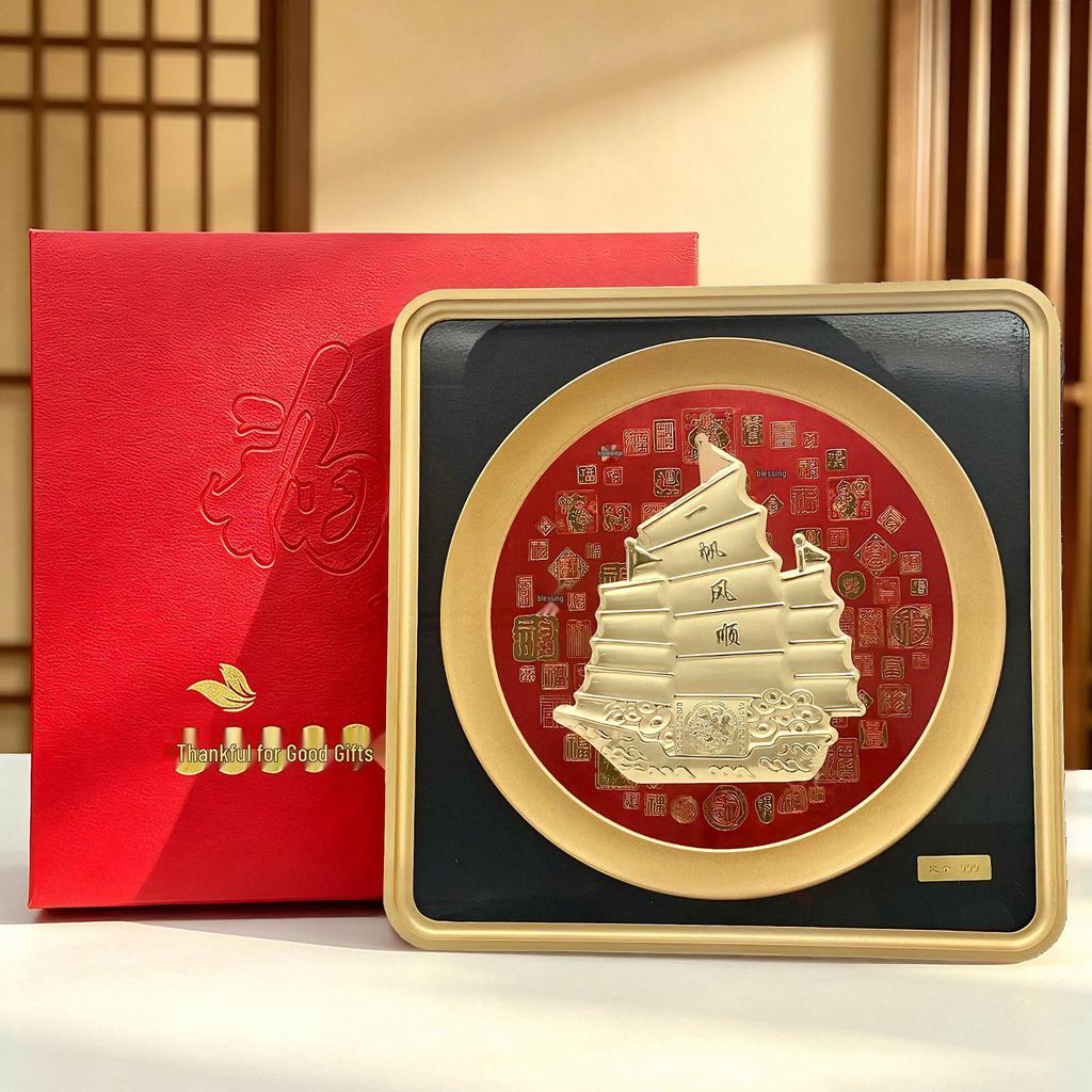 Golden Arowana Three Sheep Prosperity 3D Gold Foil Painting Ornament for Office or Business Opening