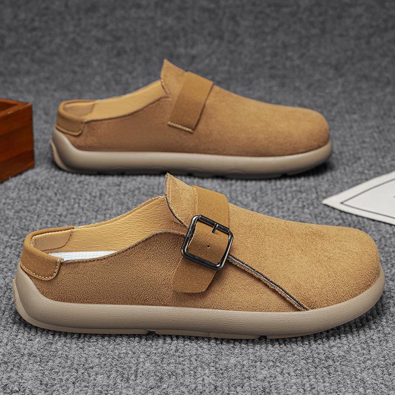 Plateau-Mules für Herren Geschlossene Zehenpartie Zum Hineinschlüpfen Flache Sneaker Breite Zehenpartie Offener Rücken Freizeitschuhe Loafer Hausschuhe Rutschfest Faulenzer-Treiber
