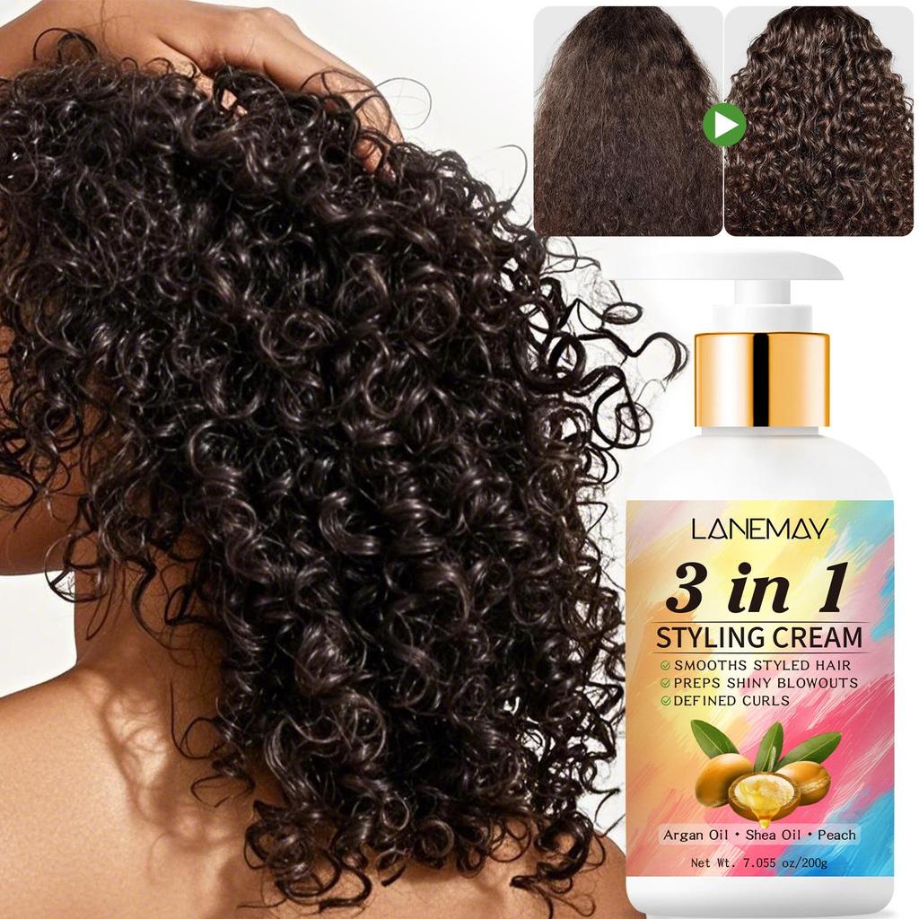 3-in-1 Styling Cream-Smooths Styled Hair, Preps Shiny Blowouts and Defined Curls-Suitable for all Hair Types, 200g