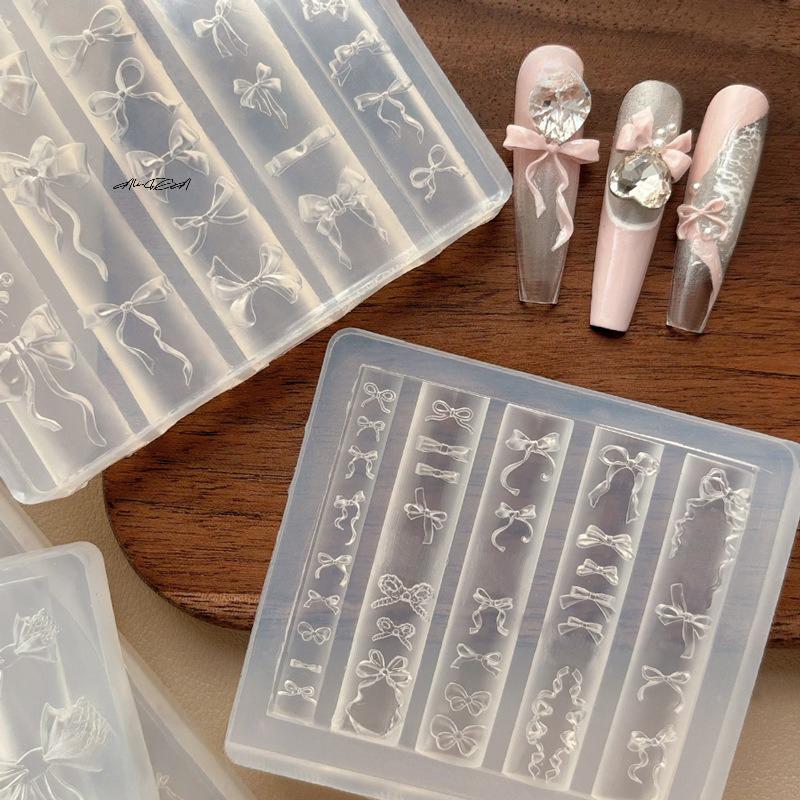 3D Ribbon Bowknot Silicone Mold for UV Gel Polish Stamping Stencils DIY Nail Art Design Charms Carving Art Mould
